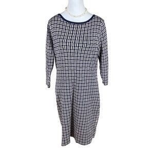 Boden Knit Dress Cotton Blend Blue Cream Crop Sleeves (12)